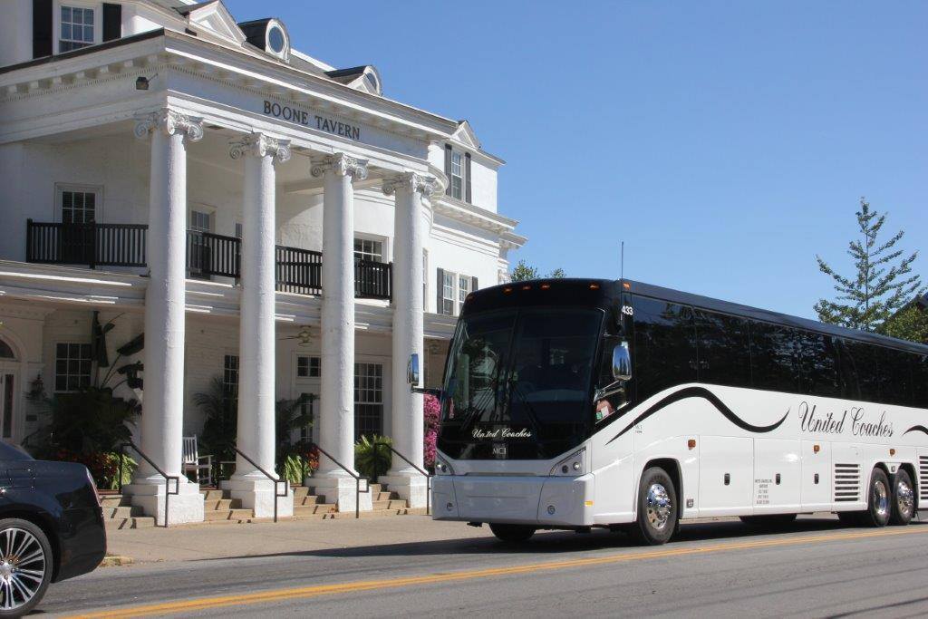 United Coach and Tour bus at the Boone Tavern